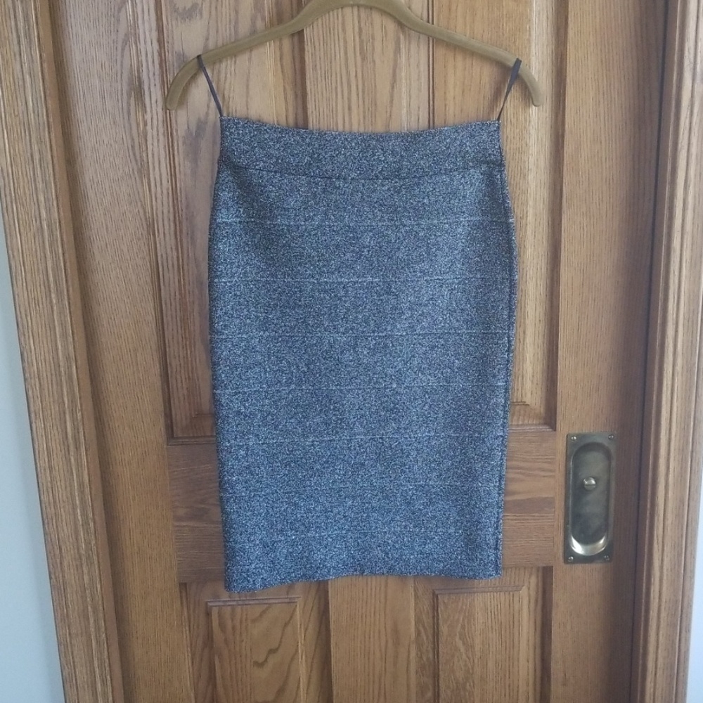 BCBG Scarlett Lurex Silver Bandage Skirt
